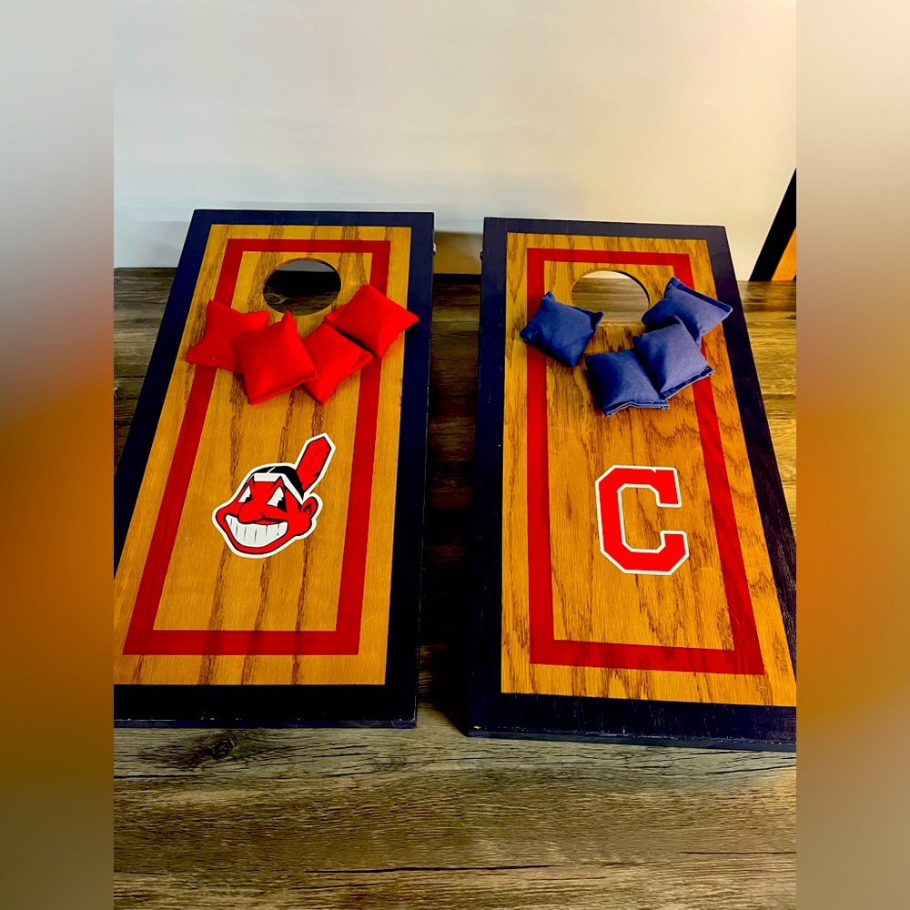 Cleveland Indians Wooden Portable Desk Top Mini Corn Hole Boards. 1’x2’
